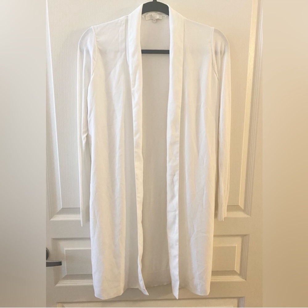 TED BAKER Sonia White Wrap Longline Open Woven Front Cardigan - US 4 - Picture 2 of 15